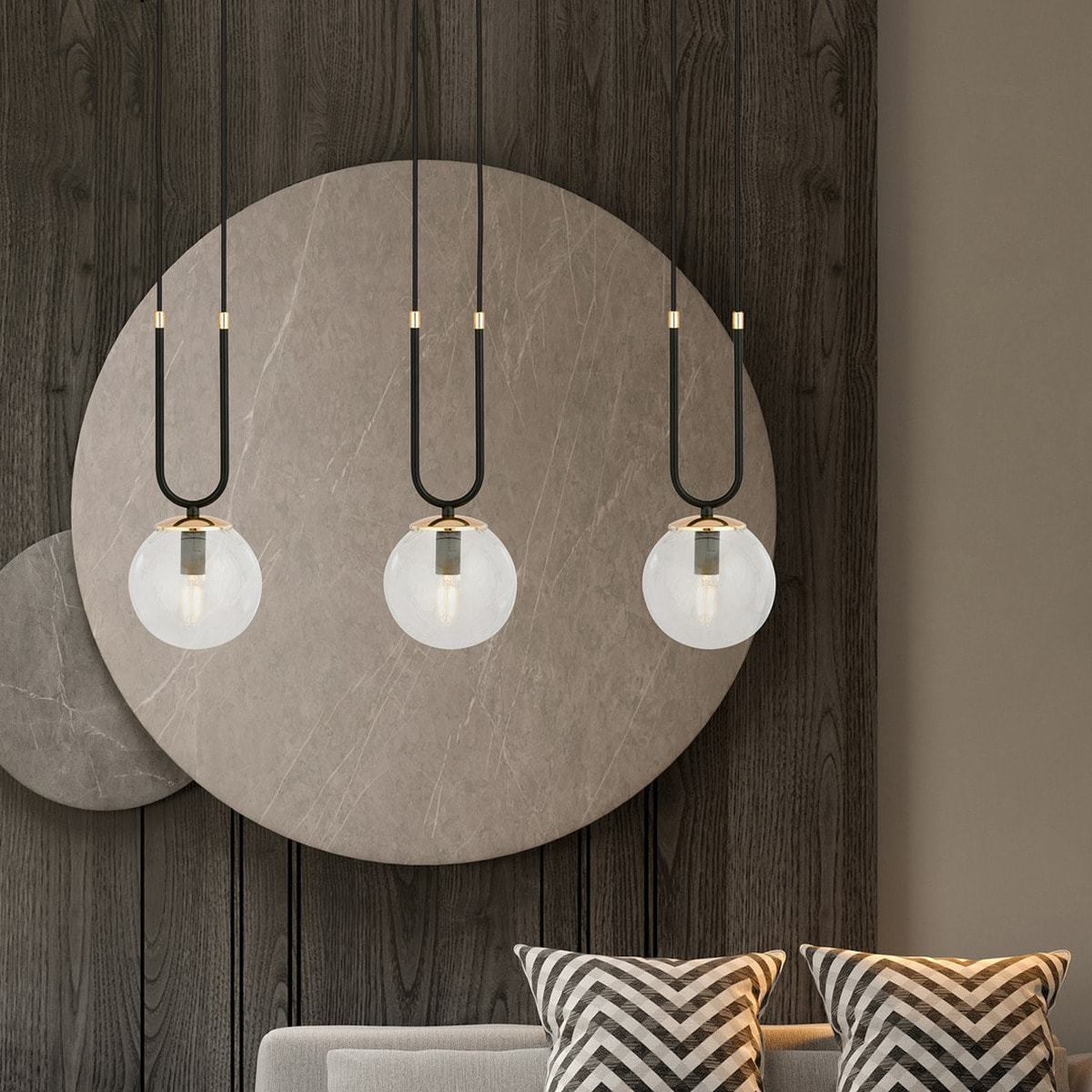 Lampada a sospensione GLAM in acciaio nero opaco e vetro