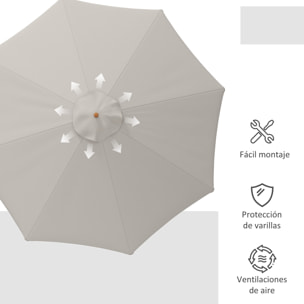 Sombrilla Terraza Exterior Ø325 cm Sombrilla de Jardín con Sistema de Polea Techo Ventilado 8 Varillas de Bambú y Poste de Madera Parasol para Patio Terraza Gris