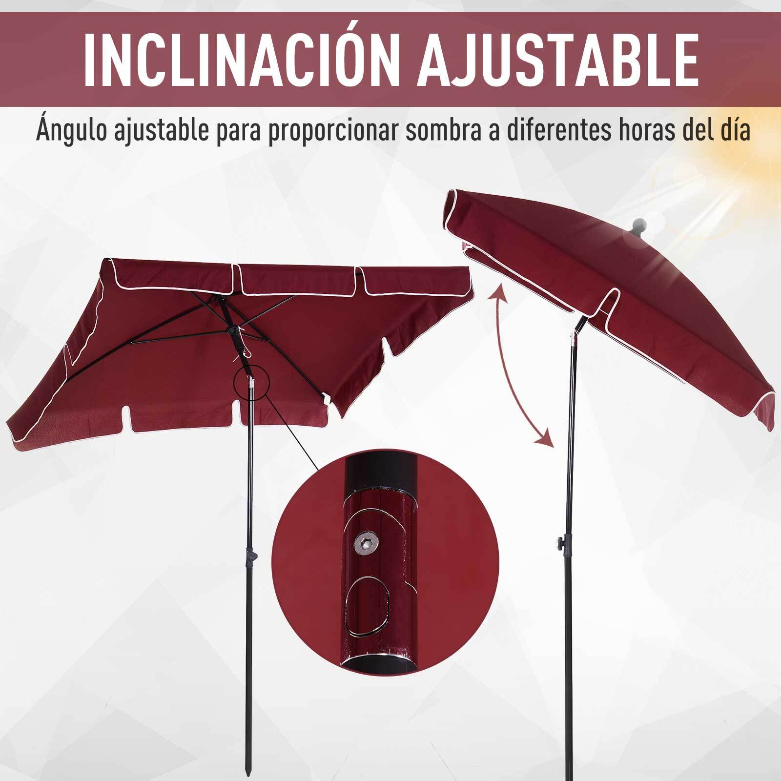 Sombrilla de Poliéster Aluminio 2x1,25x2,35m Rojo Vino