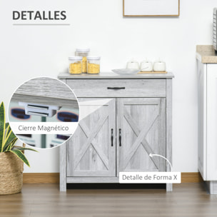 HOMCOM Aparador de Cocina con 1 Cajón 2 Puertas y Estante Interior Ajustable Mueble Auxiliar Decorativo para Comedor Salón 80x39,7x80 cm Gris