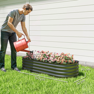 Jardinera Exterior Grande de Acero Galvanizado, Huerto Urbano para Cultivar Plantas, Macetero Exterior con Bordes de Seguridad, Fácil Montaje, Resistente a la Intemperie, 150x62x30 cm, Gris