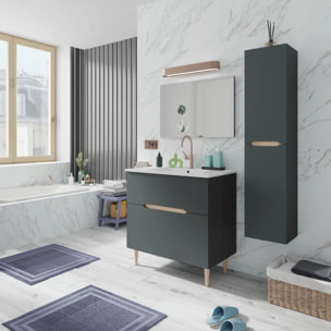 Pack de baño con lavabo cerámico en antracita y roble 45x80 cm Opera 80 Antracita - Roble