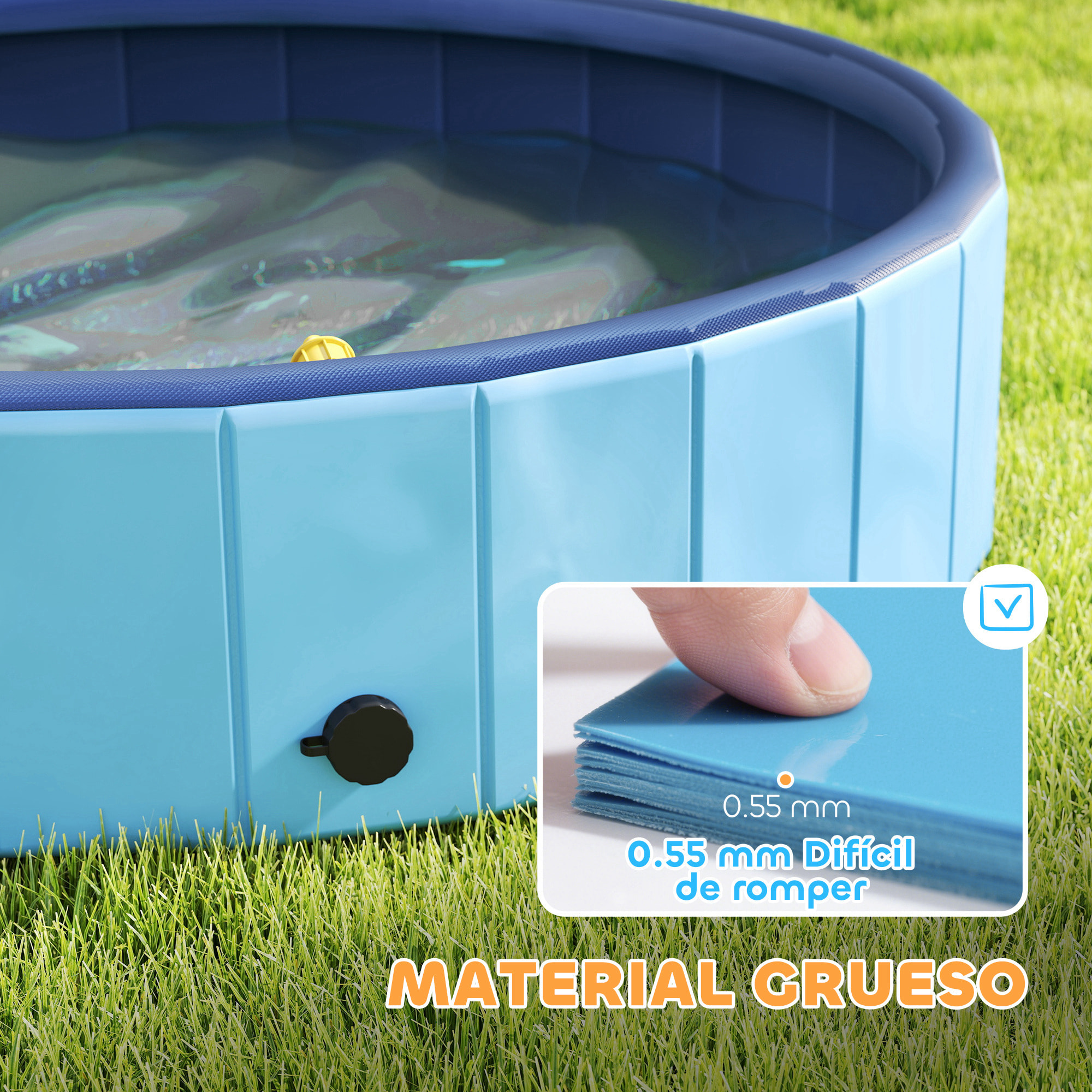 Piscina para Perros Plegable con Aspersor Bañera Portátil para Perros Medianos y Pequeños de plástico Antideslizante y Resistente al Desgaste para Interiores y Exteriores Ø100x30 cm Azul Claro