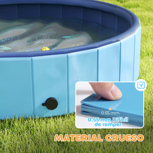 Piscina para Perros Plegable con Aspersor Bañera Portátil para Perros Medianos y Pequeños de plástico Antideslizante y Resistente al Desgaste para Interiores y Exteriores Ø100x30 cm Azul Claro