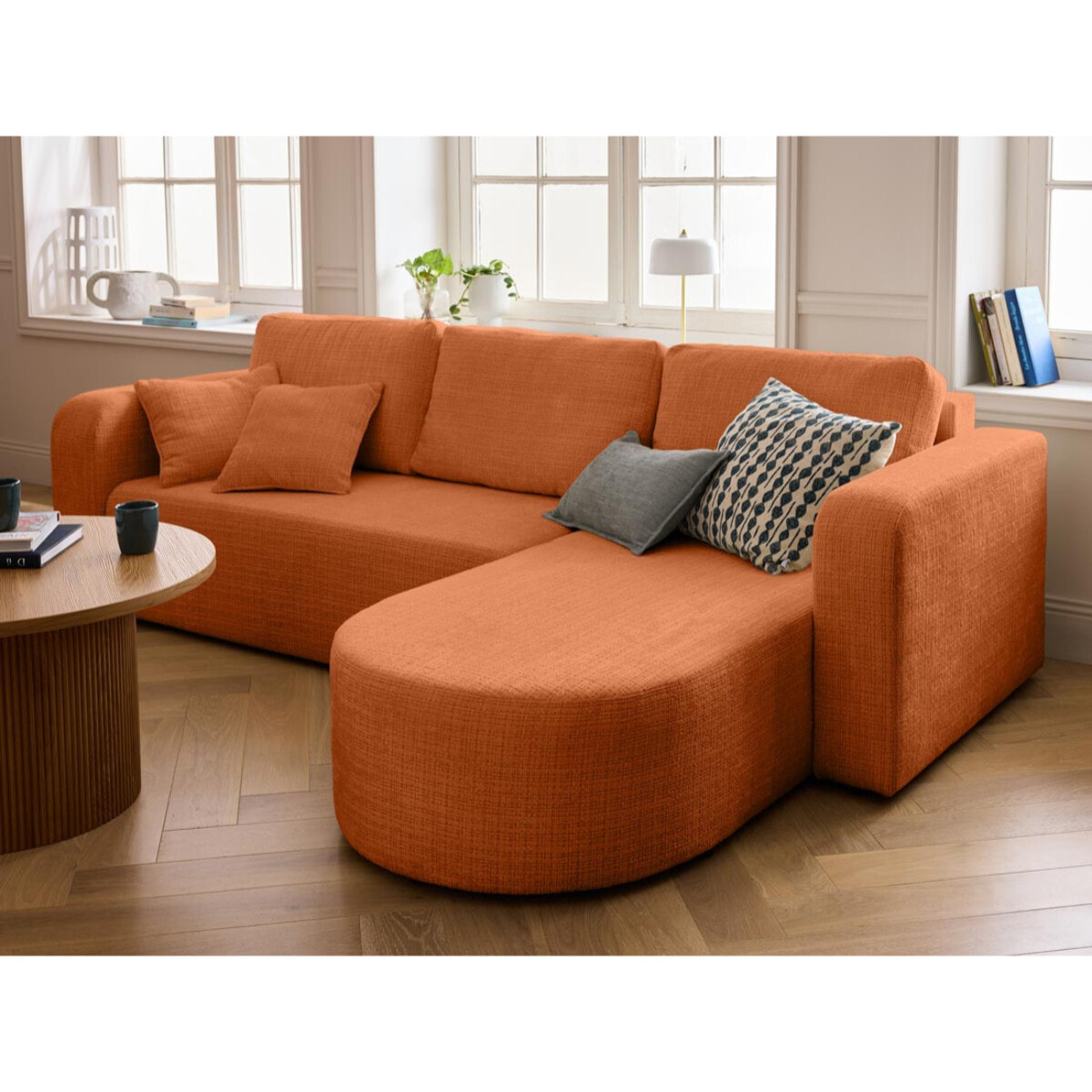 Miro - canapé d'angle réversible - 4 places - convertible avec coffre - en velours texturé - Rouille