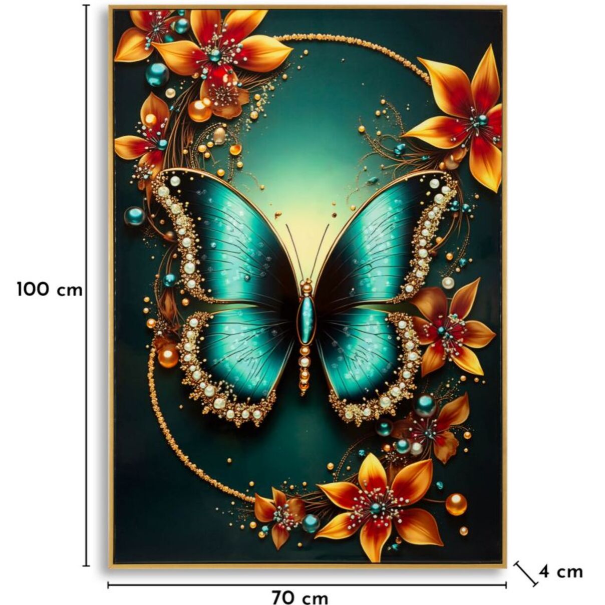 STAMPA DECORATA SU TELA LACCATA C/CORNICE BUTTERLY -A- CM 70X4X100