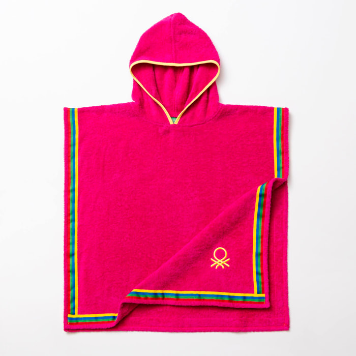 Albornoz poncho de niños 65x65cm de 380gsm 100% algodón rosa Benetton