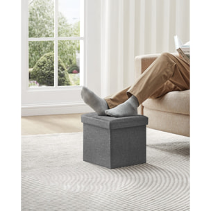 Pouf contenitore pieghevole grigio scuro effetto lino