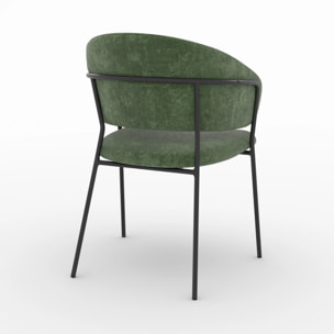 Lot de 2 chaises en tissu vert sapin et pieds en métal noir - Amaya
