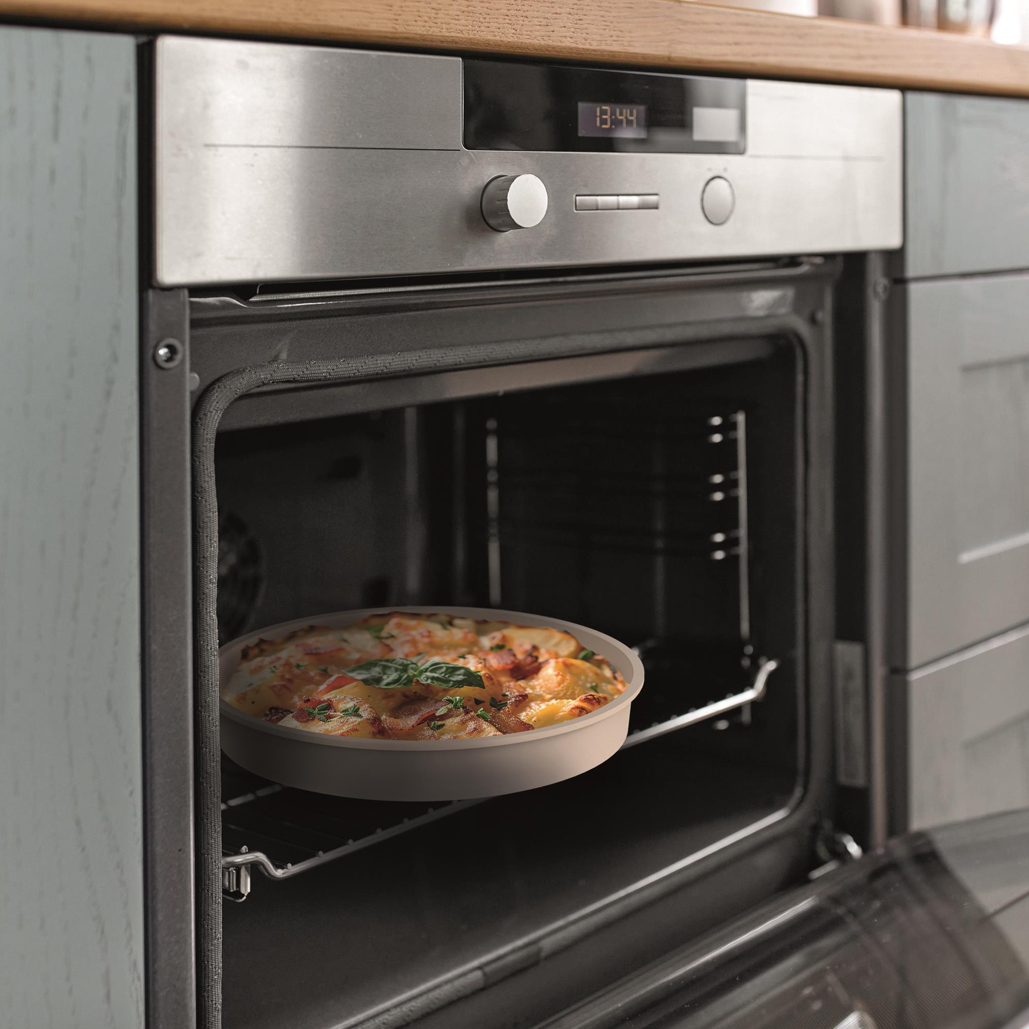 MasterPRO Share & Play Batería de cocina apilable de 10Pcs, Color Beige, Mango extraíble, Aluminio fundido, Revestimiento cerámico, Control térmico