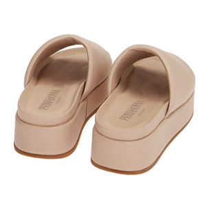 Zapatillas color crema de piel, plataforma de 4 cm