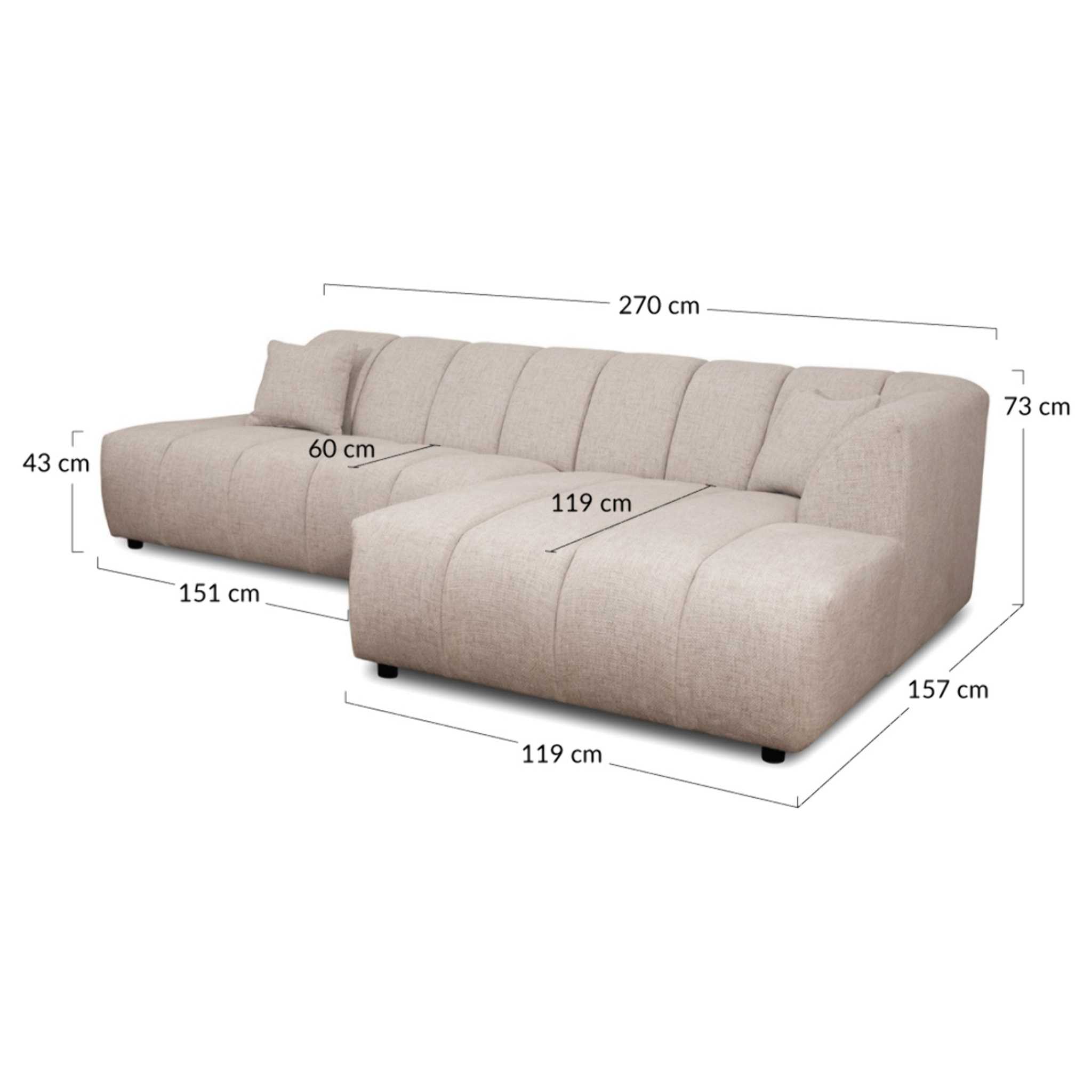 Curtis - canapé d'angle droit 4 places sans accoudoir en tissu texturé - Bleu