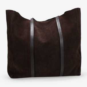 Maxi bolso de hombro marrón en serraje piel
