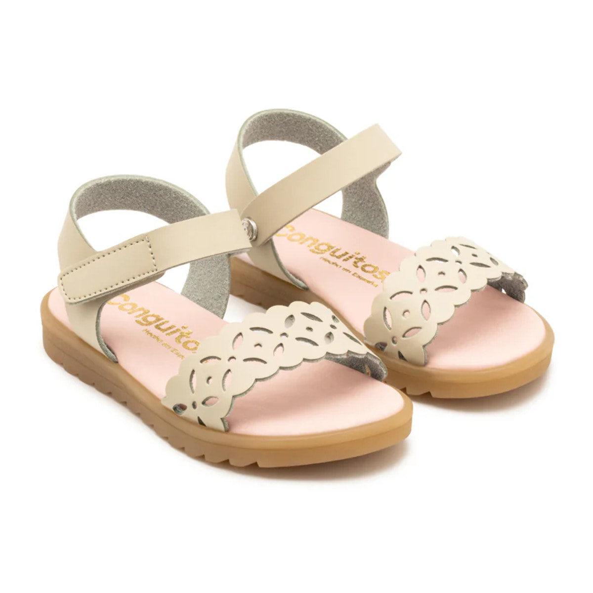 Sandalias Troqueladas de Niña Estampado Floral Beige