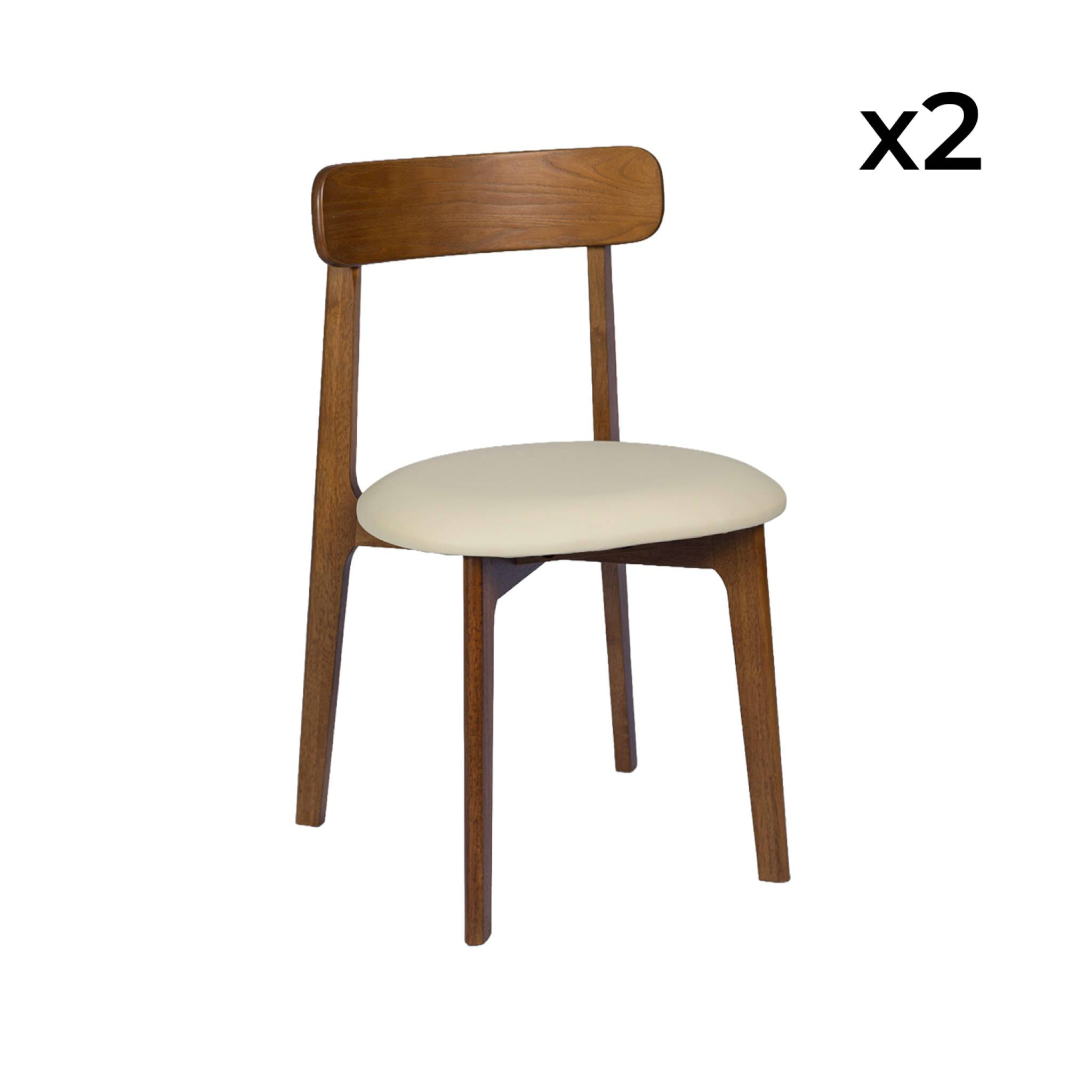 Chaise vintage bois d'hévéa et simili cuir (lot de 2) VICTOIRE