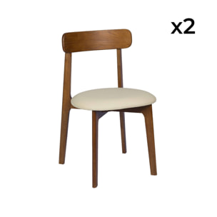 Chaise vintage bois d'hévéa et simili cuir (lot de 2) VICTOIRE