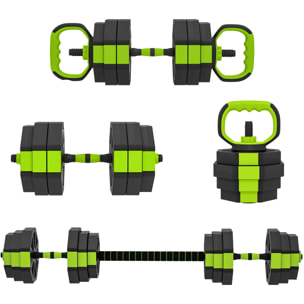 Juego de Mancuernas Ajustables, 4 en 1, 25kg, Juego de Pesas Utilizado como Kettlebell, Barra, Mancuernas o Soporte para Flexiones, Equipo para Hombres y Mujeres, Gimnasio en Casa