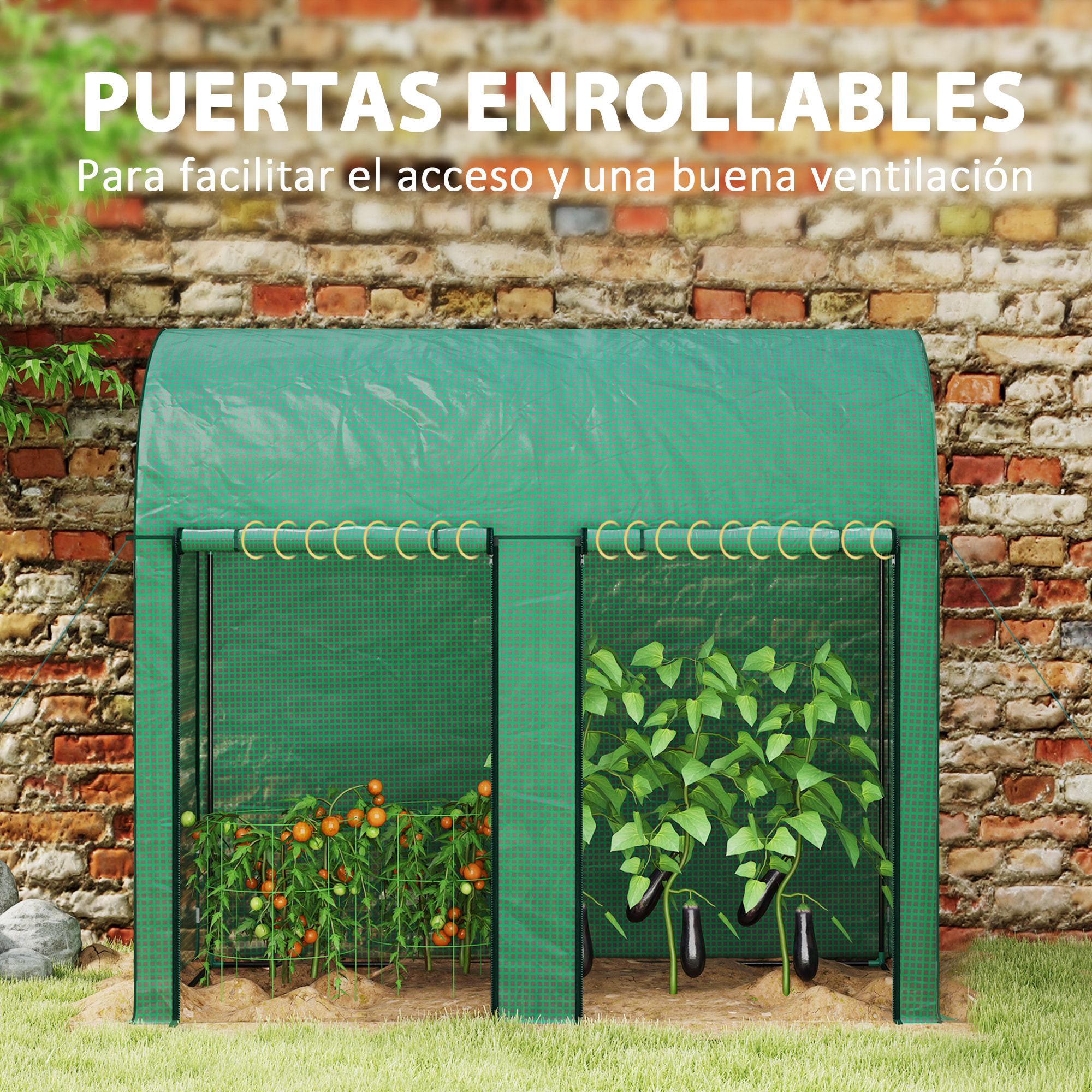 Invernadero de Exterior Invernadero de Jardín con 2 Puertas Enrollables con Cremallera Marco de Acero y Cubierta de PE 140g/m² Anti-UV Impermeable para Plantas Flores 200x100x178 cm Verde