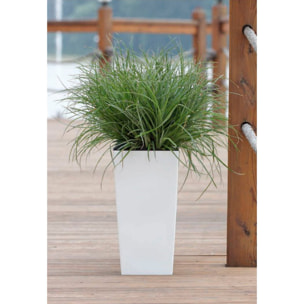 Pack 3 macetas altas de plastico en color blanco con deposito