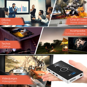 Mini videoproiettore portatile LED C6, DLP. Batteria ricaricabile, da 30 a 120 pollici. Clonazione schermo. 854x480px. Memoria da 16 GB.