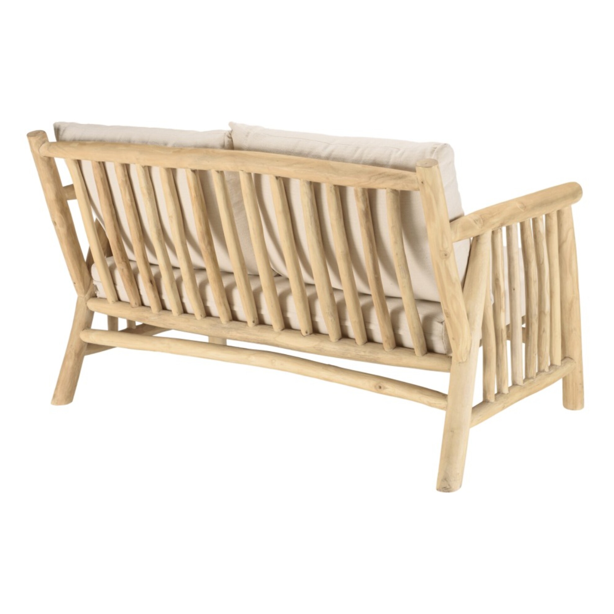 WILL - Canapé BORNEO 2p. en branches de teck naturel coussins blancs