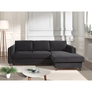 Brooke - canapé d'angle droit - convertible avec coffre - 4 places - en velours - Gris foncé