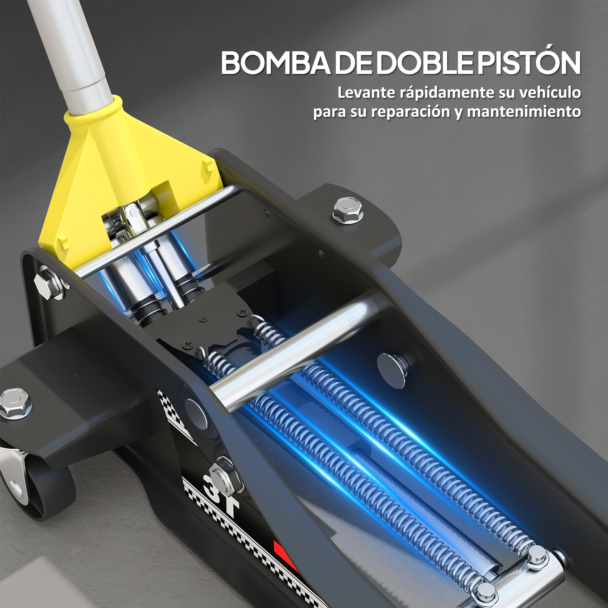 Gato Hidráulico para Coche 3T, Altura de Elevación 75-505 mm, Gato Elevador Hidráulico con Perfil Bajo, Bomba de Doble Pistón con Doble Elevación de Subida, Mango de Aluminio Ruedas para Garaje