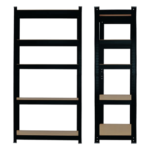 Scaffali metallici neri 150x75x30 cm Set da 2 pz