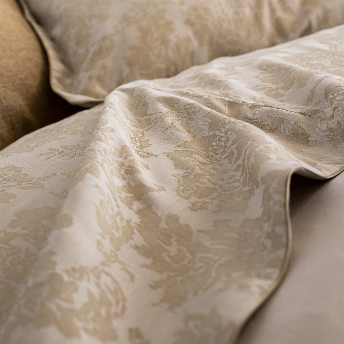 Drap plat imprimé en jacquard de coton, MÉMOIRE, Beige Lune