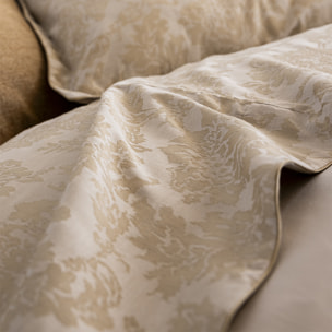 Drap plat imprimé en jacquard de coton, MÉMOIRE, Beige Lune