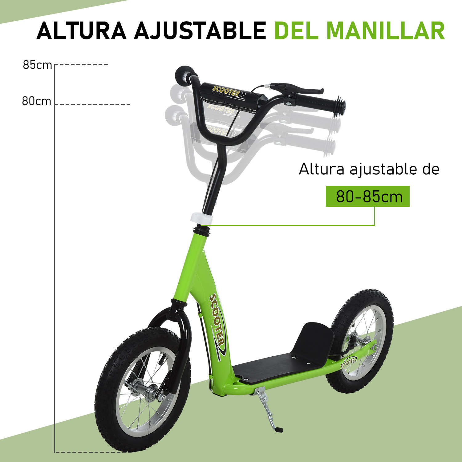 Patinete Ajustable Para Niños Metal 117x52x80-85 cm Verde