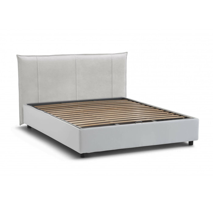 Letto matrimoniale Ambassador, Letto contenitore con rivestimento in tessuto, 100% Made in Italy, Apertura frontale, adatto per materasso Cm 160x200, Bianco