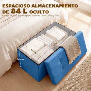 Puff Almacenaje, Banco Almacenaje Plegable, 84 L, 76x38x38 cm, Tapizado en Lino Sintético, Baúl de Almacenamiento, Carga 120 kg, Taburete para Sala de Estar, Dormitorio, Entrada, Azul Claro
