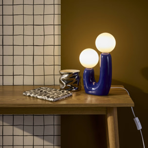 Lampe de table organique céramique bleu et verre blanc H 31cm - Deva