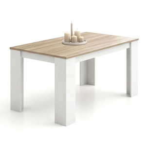 Mesa de comedor Naya en blanco artik y roble canadian 140X80 cm Blanco Artik (Blanco Mate) - Roble Canadian