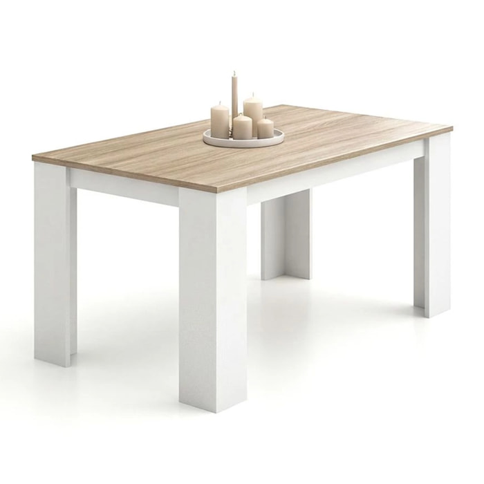 Mesa de comedor Naya en blanco artik y roble canadian 140X80 cm Blanco Artik (Blanco Mate) - Roble Canadian