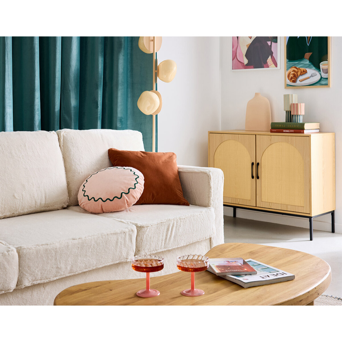 Nagato - buffet bas - cannage et effet bois - 2 portes - 100 cm - Bois / Noir