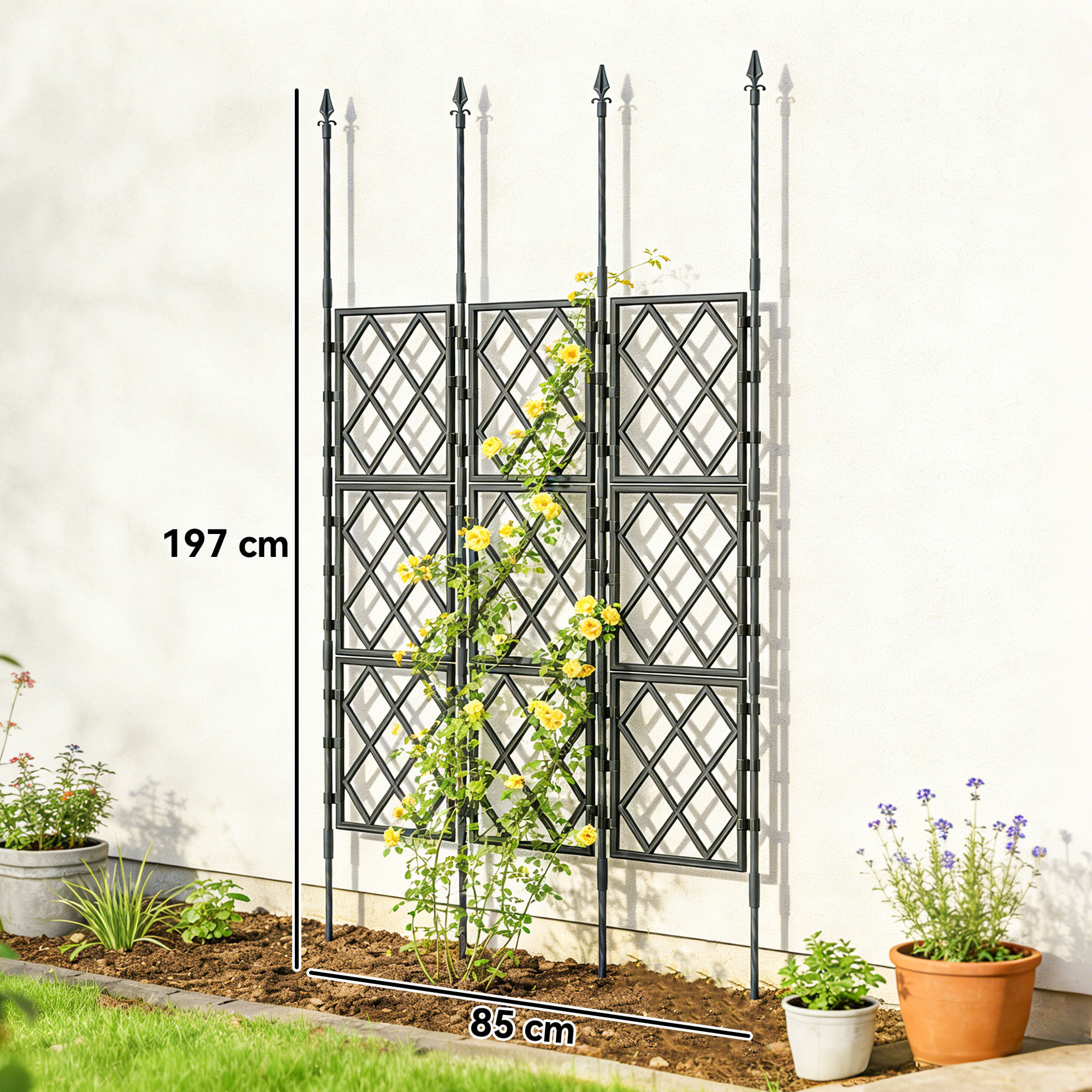 Treillis de jardin pliable pour plantes grimpantes métal noir