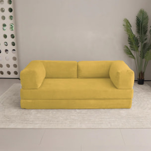 TRENDY - Canapé compressé 3 places modulable en velours côtelé jaune