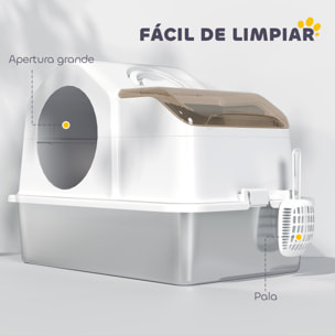 Arenero para Gatos Cubierto Extragrande Caja de Arena Cerrado con Bandeja de Acero Inoxidable Tapa Extraíble Bordes Altos Tapetes Pala sin Olor Fácil de Limpiar para Gatos Grandes Blanco