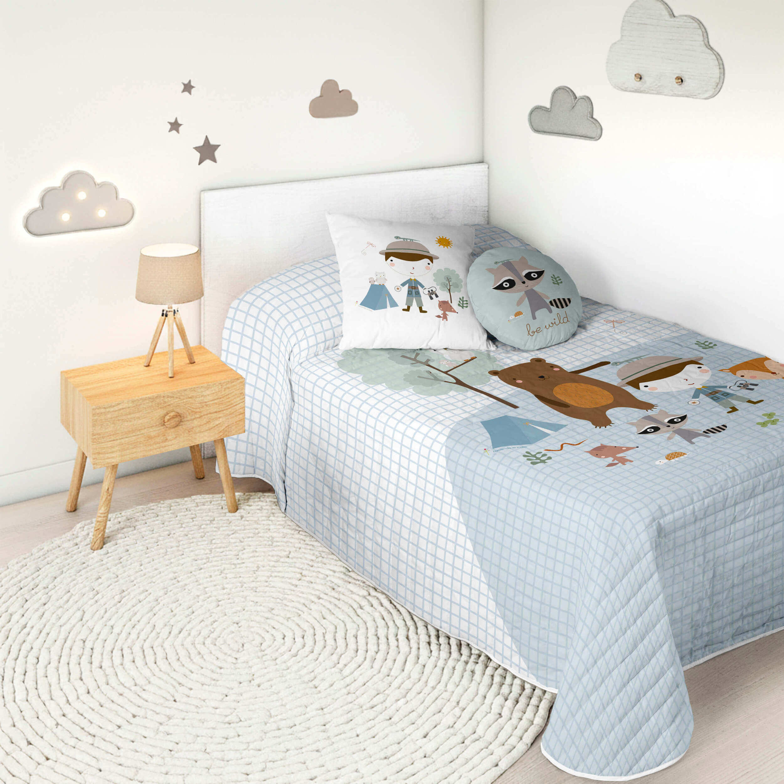 Colcha Bouti Estampada - Reversible - Infantil - 100% Algodón - 70 gr/m² - Aventura Bosque