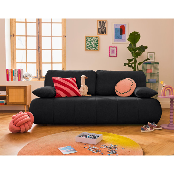 Harper - canapé 3 places convertible avec coffre en tissu texturé - Noir