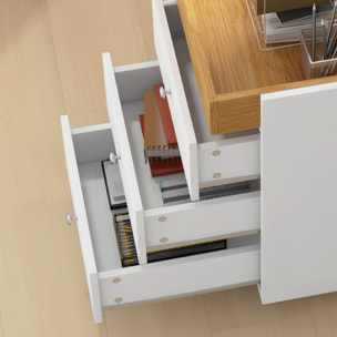 Cajonera de Oficina Mueble Archivador con 4 Ruedas 3 Cajones y 1 Bandeja Extraíble Carga 30 kg para Estudio Salón 43x40x66,5 cm Blanco y Natural
