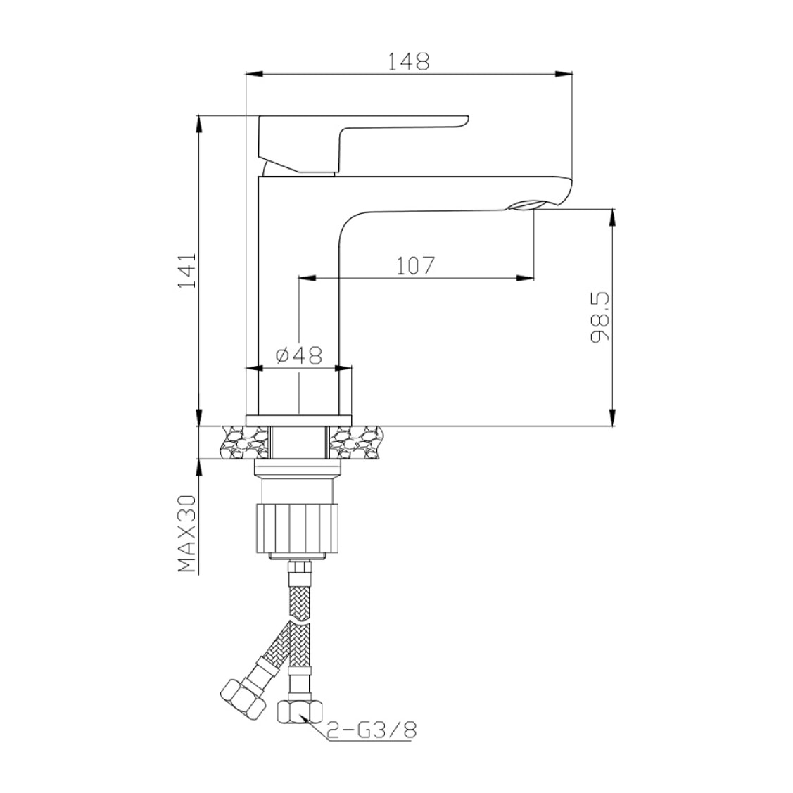 Mood mitigeur lavabo avec levier sans tirette, G3/8, chrome (SATBSMOOD271)