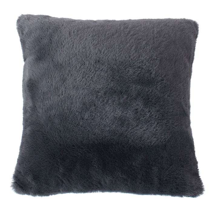 Coussin décoratif imitation fourrure toucher ultra doux - Gris anthracite