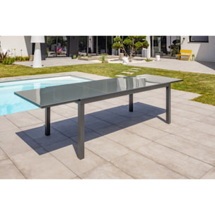 TOLEDE - Table de jardin 12 places en aluminium anthracite et plateau verre