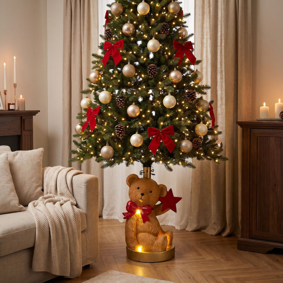 Base per albero di Natale a forma di orsetto con LED in magnesio e ferro - Multicolore