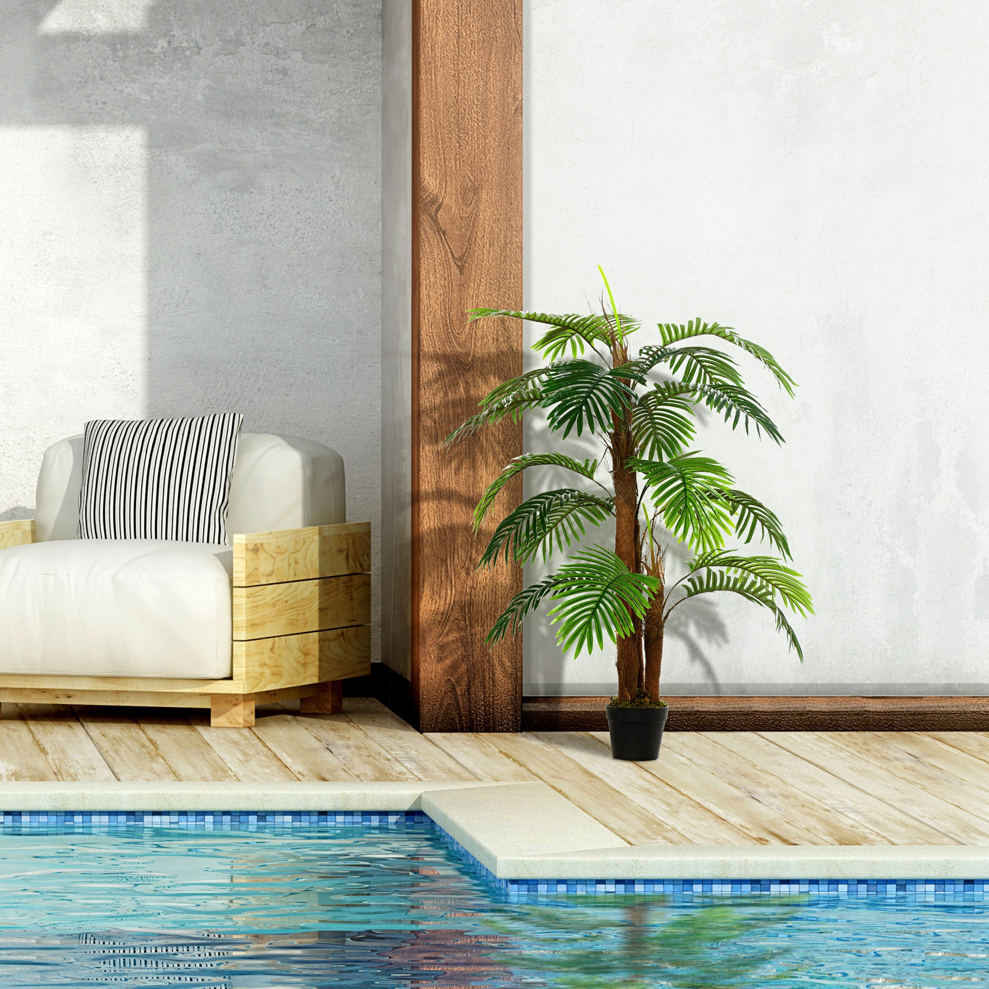 Outsunny Planta Artificial en Maceta Altura 120 cm Palma Falsa con 19 Hojas Realistas y 3 Troncos Palmera Tropical Decoración para Hogar Oficina y Exterior Verde