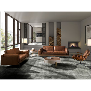 Mesa centro redonda en madera de MDF en beige y tapa de madera chapada en nogal natural 92x92x35cm