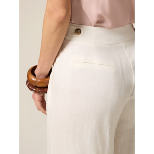 Oltre - Pantalones palazzo 100% lino - Blanco